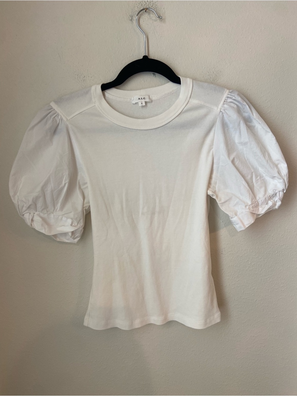A.L.C. Cassandra White Puff Sleeve Cotton Tee Top Short Sleeve Women's S